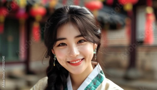 전통한복을 입은 아름다운 한국 여성