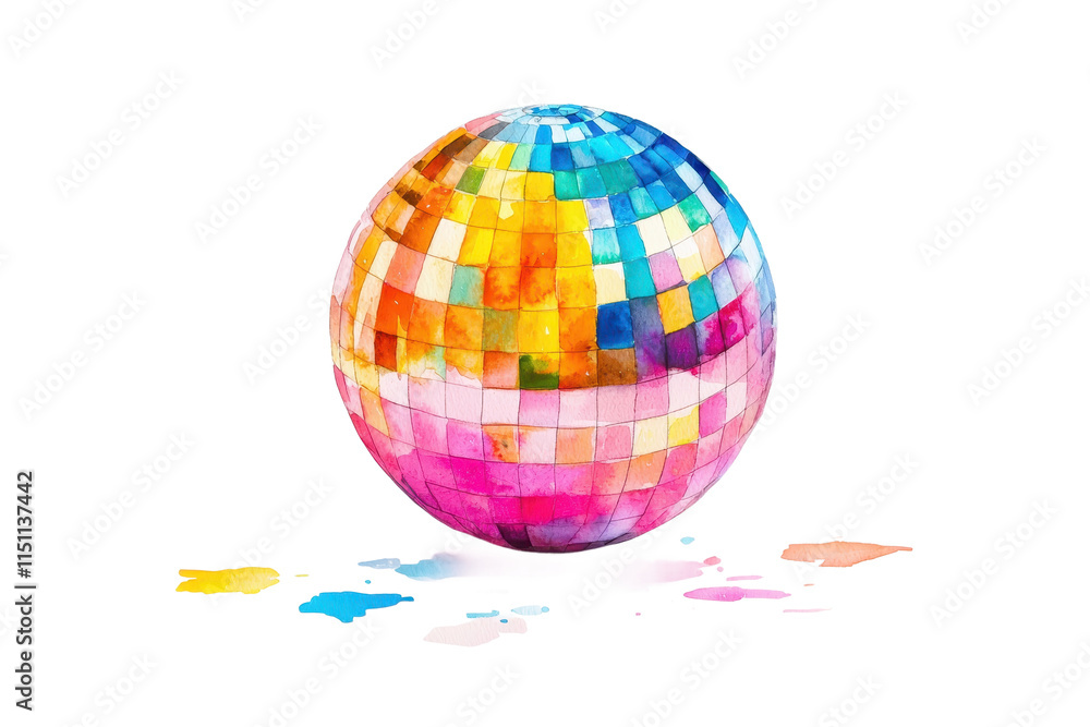 Obraz premium Vibrant Watercolor Disco Ball with Reflections