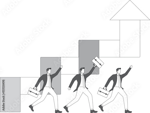 Competition for business marketing or performance, competition for office staff careers, competition for the best employees, businessmen running alongside the arrow of continuous upward growth