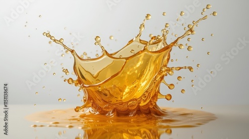 Dynamic Splash of Golden Oil Creating Beautiful Patterns on a White Surface