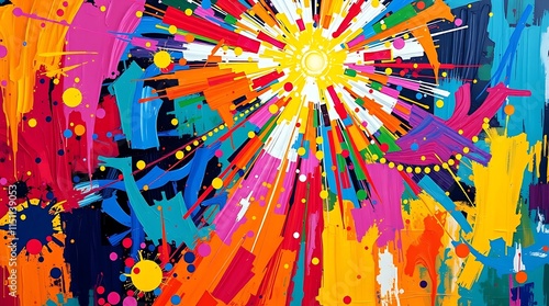 A bold acrylic painting with bright vibrant colors and creative light art, depicting health. Artistic lighting, abstract patterns, textured brushstrokes, and vibrant colors create a lively 