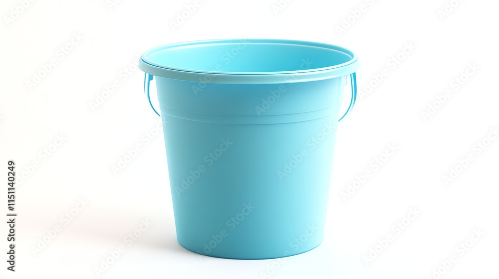 Blue plastic bucket, perfect for storage or outdoor activities, white isolated background Blue plastic bucket, perfect for storage or outdoor activities, white isolated background