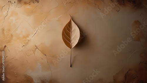 Single Dried Leaf on Textured Brown Background photo