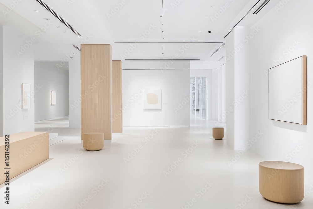 Modern Art Gallery Interior with Minimalist Design and Simple Artwork Showcasing Natural Light and Open Space for Art Exhibition and Installation Modern Art Gallery Interior with Minimalist Design and Simple Artwork Showcasing Natural Light and Open Space for Art Exhibition and Installation