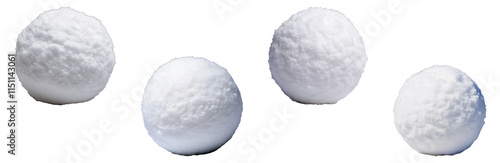 Set of realistic snowballs in different textures isolated on a transparent background