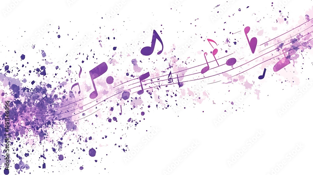 Naklejka premium Purple watercolor music notes background.
