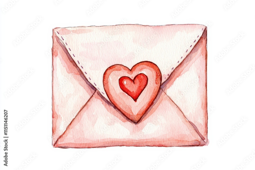 Watercolor love letter envelope artistic design romantic concept cozy environment heartwarming viewpoint, isolated on white background Watercolor love letter envelope artistic design romantic concept cozy environment heartwarming viewpoint, isolated on white background