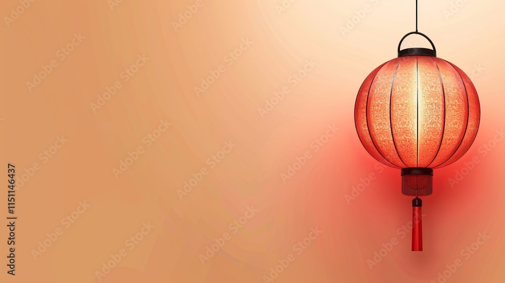 Fototapeta premium Elegant red chinese lantern on minimalistic orange background.