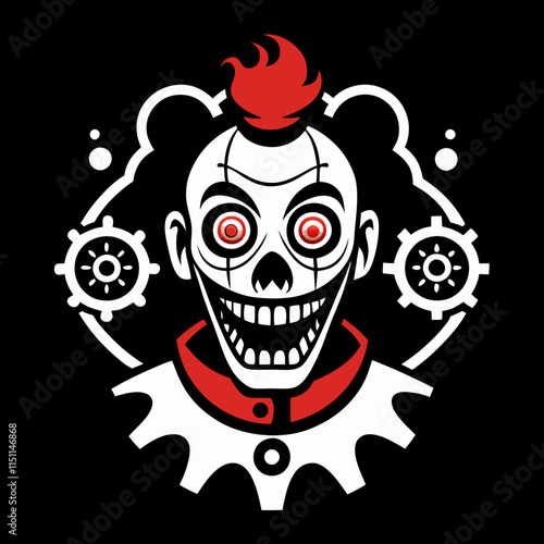 Steampunk Scary Clown Eerie Carnival Glow with Gears and Steam for T-Shirts