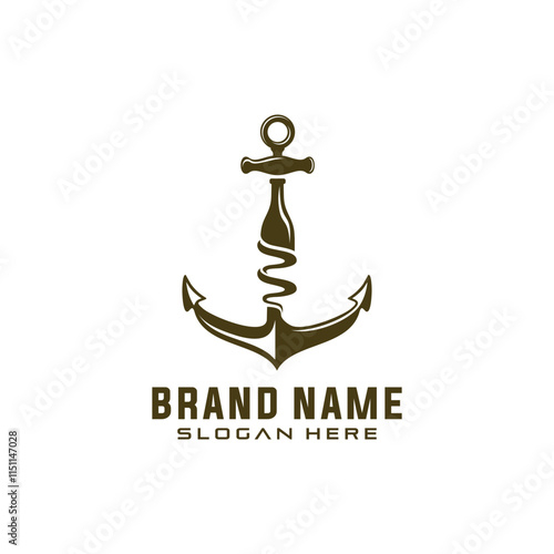 Anchor and wine bottle silhouette vector logo design