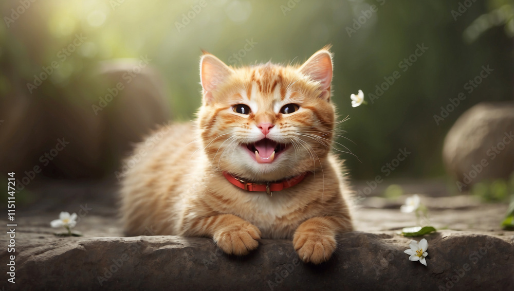 Fototapeta premium A Happy and Cute Cat Laughing Joyfully, Bringing Smiles and Happiness