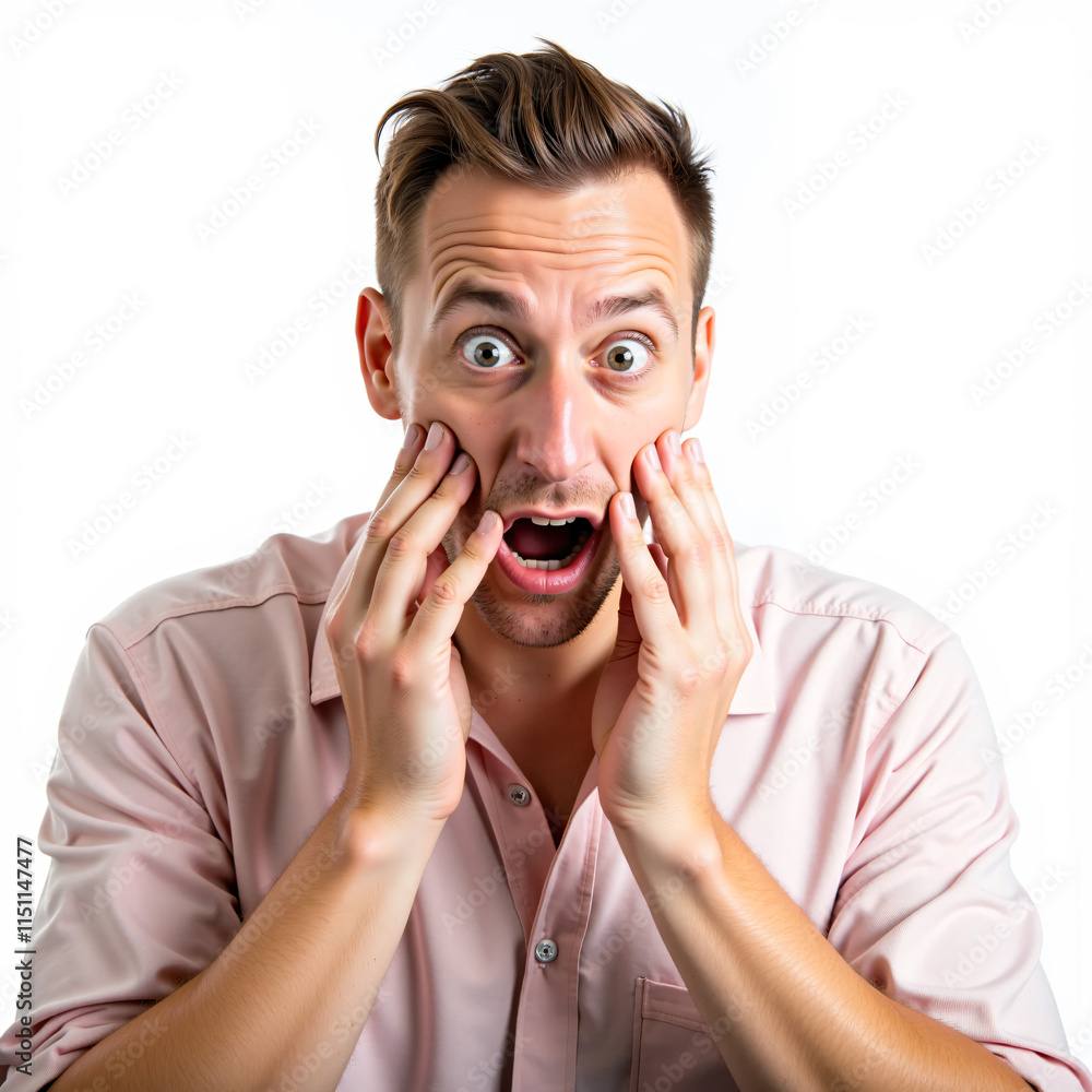 驚きの表情。驚きと衝撃を示している。人物の顔の特徴と感情のリアリズムに重点。An expression of surprise. It ...