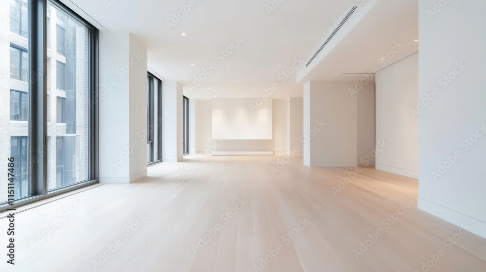 Modern and Spacious Empty Room with Large Windows and Bright Light Ideal for Interior Design, Minimalist Living, or Creative Space in Urban Apartment Setting Modern and Spacious Empty Room with Large Windows and Bright Light Ideal for Interior Design, Minimalist Living, or Creative Space in Urban Apartment Setting