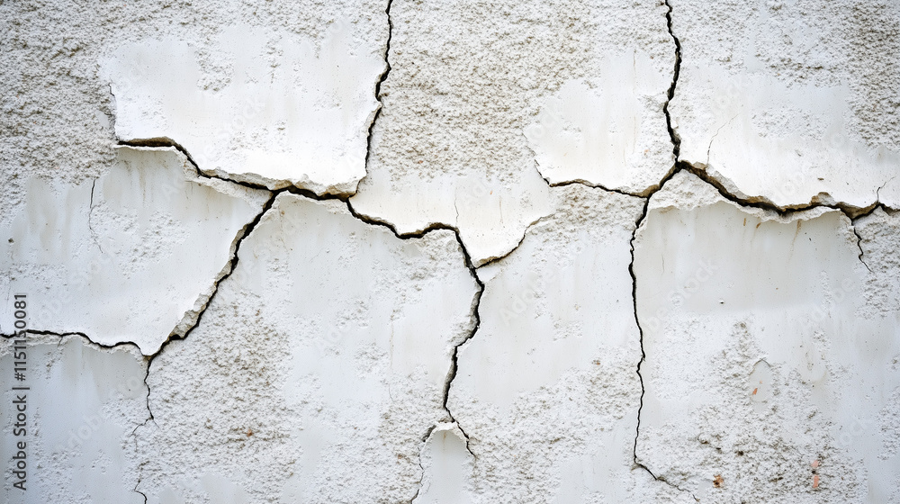 Obraz premium Weathered white wall with deep cracks