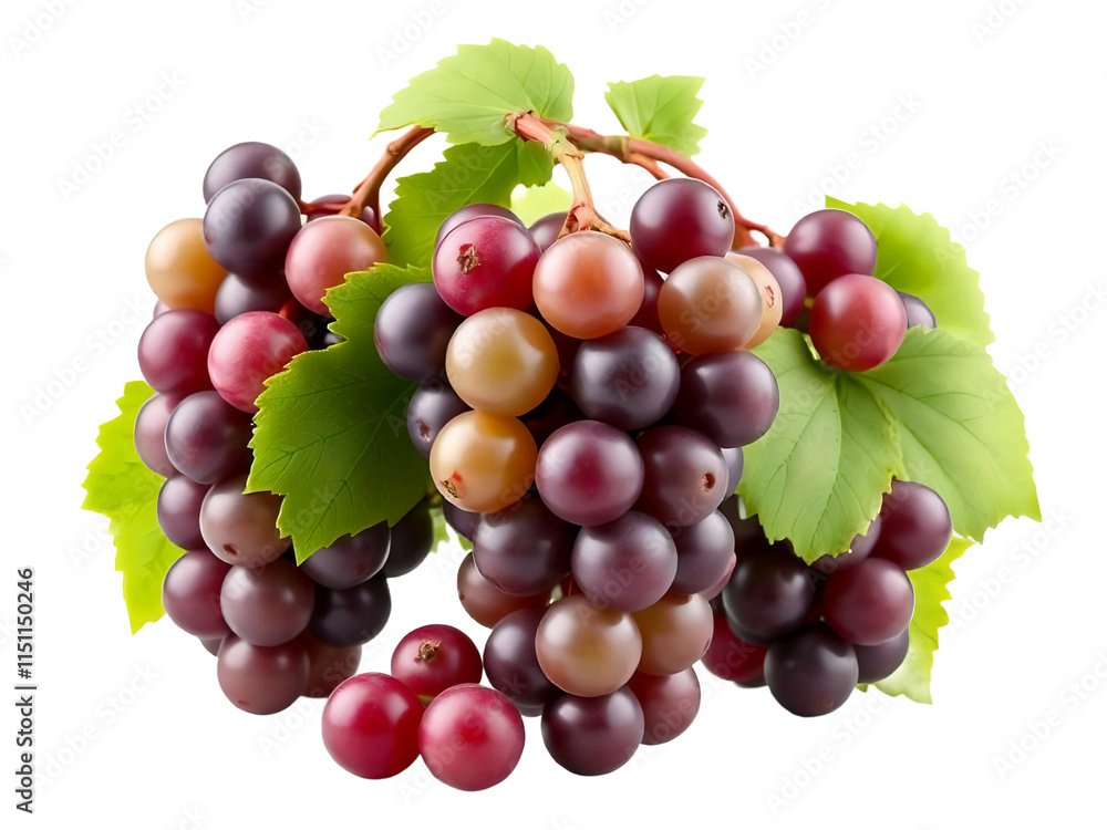 Obraz premium Pile of grapes varieties. Fresh grapes on PNG transparent background. Grapes fruit