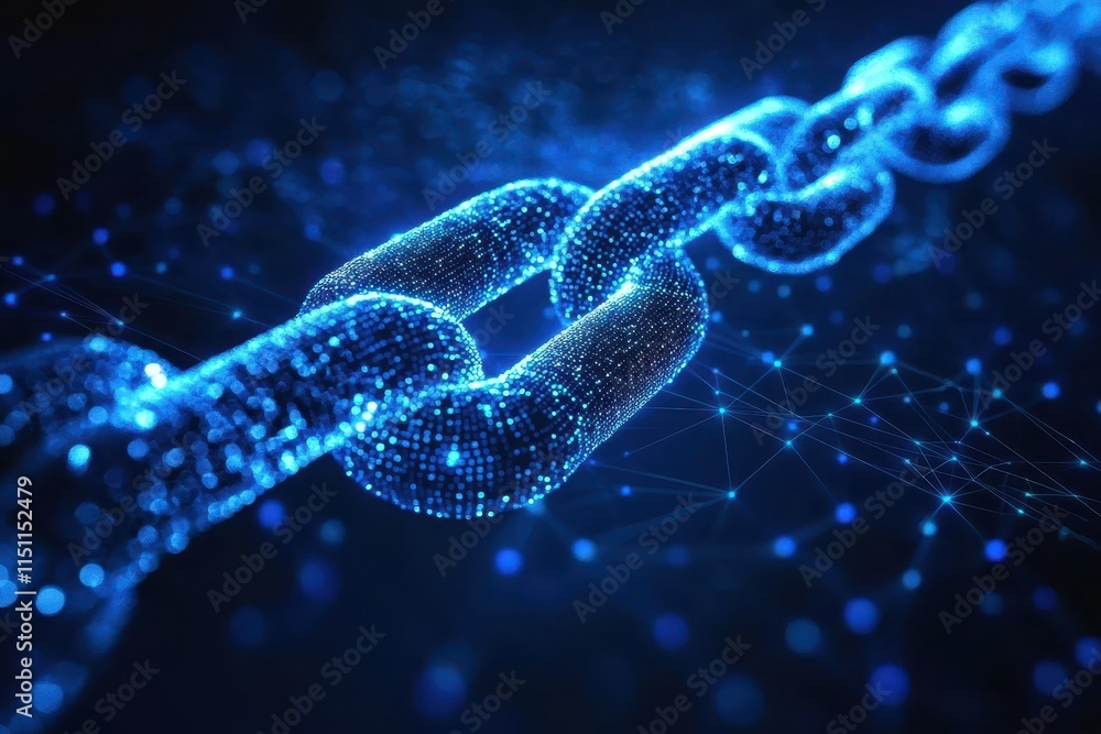Glowing digital chain link on dark background. Glowing digital chain link on dark background.