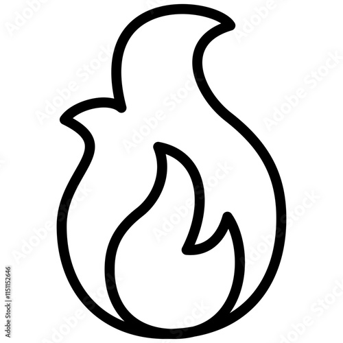 Fire Icon, Black And White Outline Icon Symbol