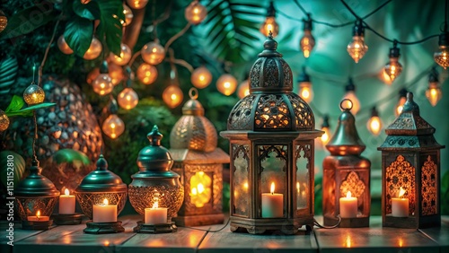 Wallpaper Mural Free New Photo Ramadan and Eid al fitr concept backgrounds dates with traditional lantern Light Lamp and Tasbeeh, Ramadan Kareem Mubarak background Torontodigital.ca