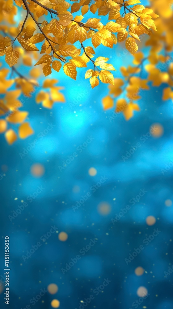 Golden Autumn Leaves Branch Nature Fall Background Golden Autumn Leaves Branch Nature Fall Background