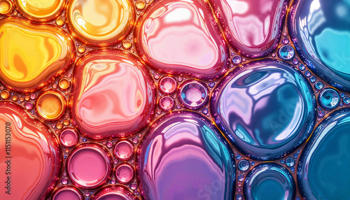 Colorful abstract oil and water composition with bubbles and reflections in vibrant hues photo