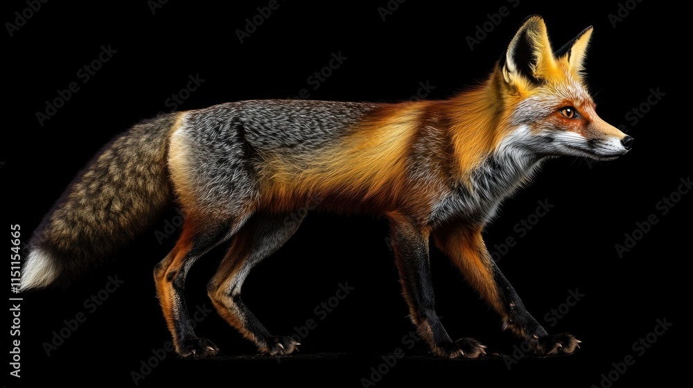 Obraz premium Red fox isolated on black background.