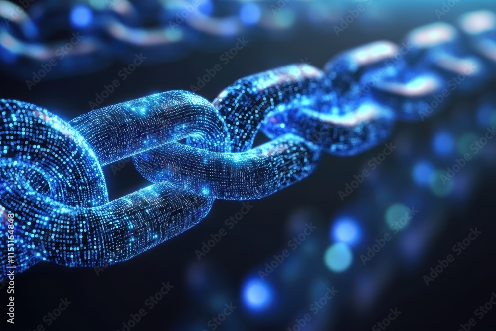 Digital chain link, glowing blue, technology concept. Digital chain link, glowing blue, technology concept.