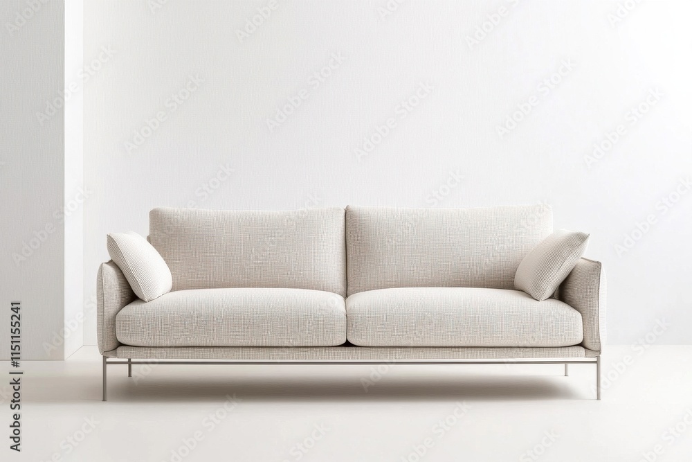 Modern minimalist white sofa on a light background showcasing contemporary design and sleek aesthetics ideal for elegant interior decoration and living room styling. Modern minimalist white sofa on a light background showcasing contemporary design and sleek aesthetics ideal for elegant interior decoration and living room styling.