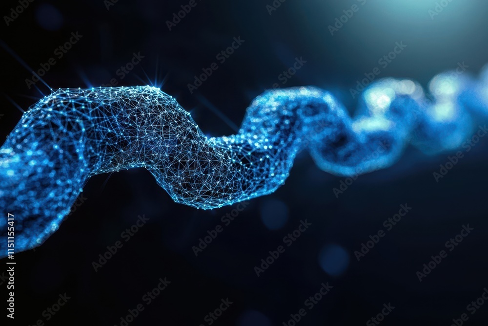 Abstract blue helix of connected dots and lines on dark background. Abstract blue helix of connected dots and lines on dark background.