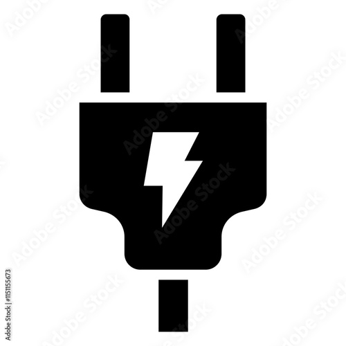 Electric Socket Plug Icon, Black And White Glyph Icon Symbol