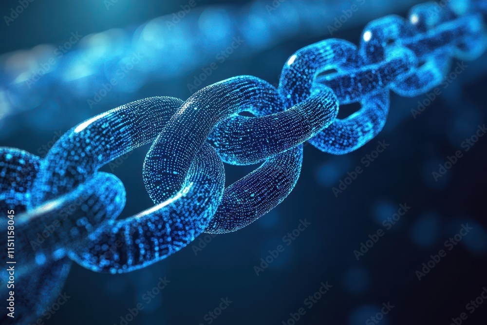 Abstract digital chain, glowing blue links. Abstract digital chain, glowing blue links.