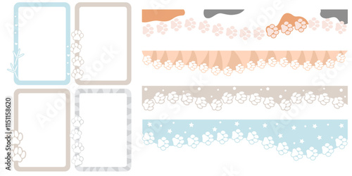 Set of cute kawaii frames and headers with pet pawprints
