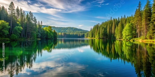 A serene lake surrounded by dense forest , tranquil, peaceful, water, trees, nature, landscape, reflection, scenery, wilderness