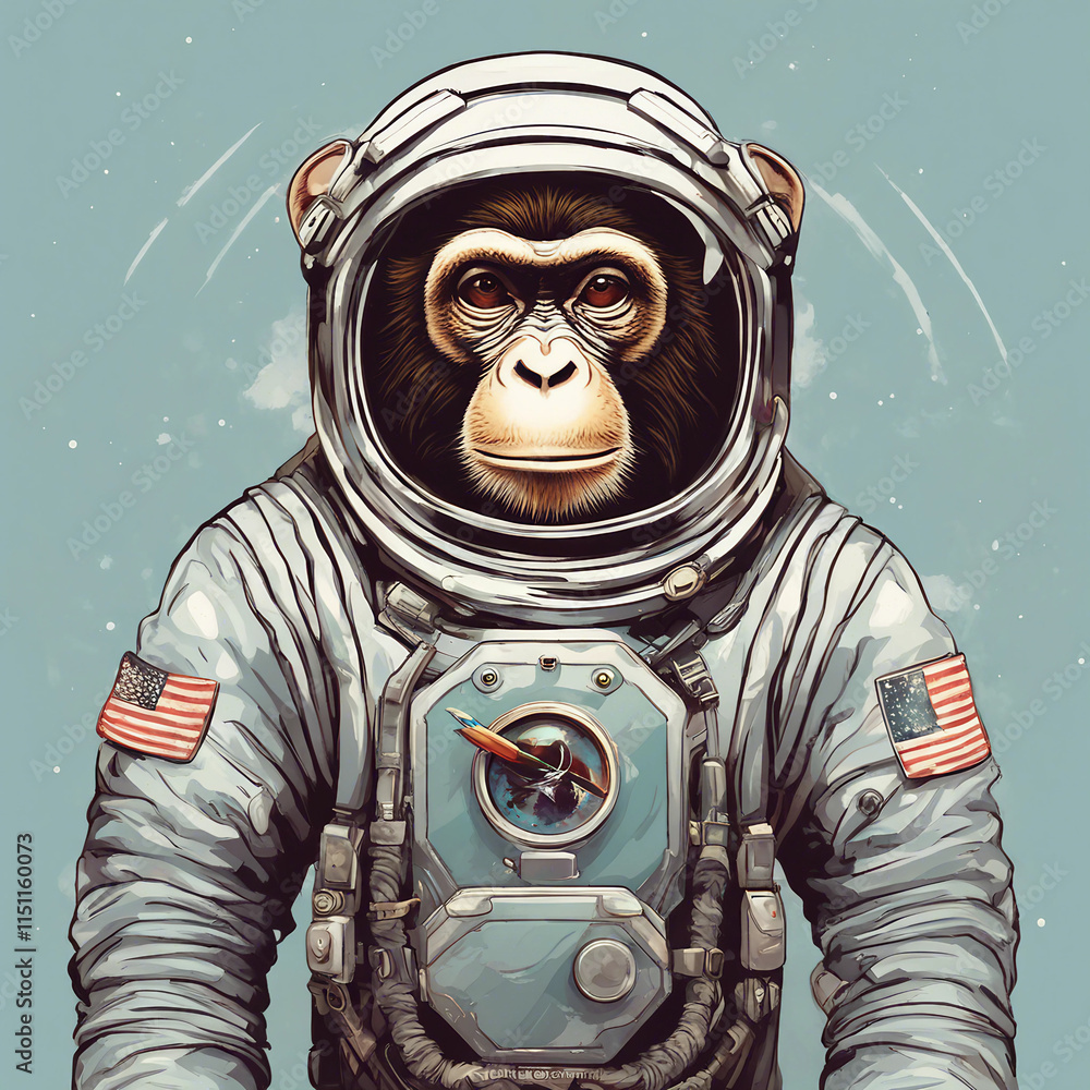 Fototapeta premium background illustration of monkey wearing astronaut suit