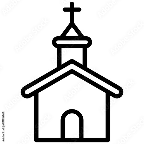 Church Icon, Black And White Outline Icon Symbol