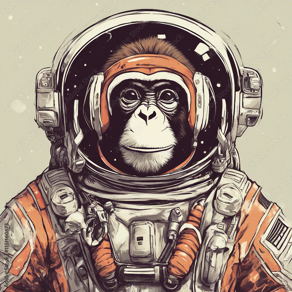 Fototapeta premium background illustration of monkey wearing astronaut suit