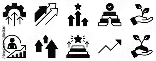 Growth Icon Set Inspiring Solid Style Collection for Progress and Success