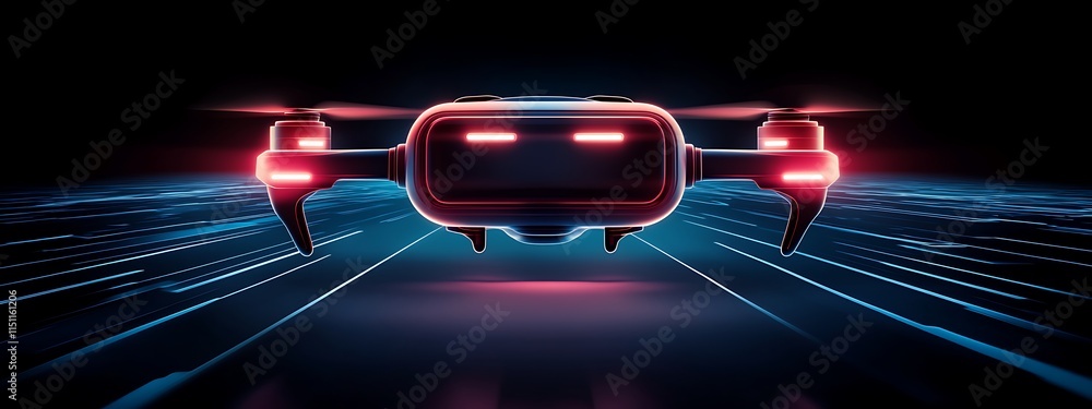 Naklejka premium Drone flying over digital path.