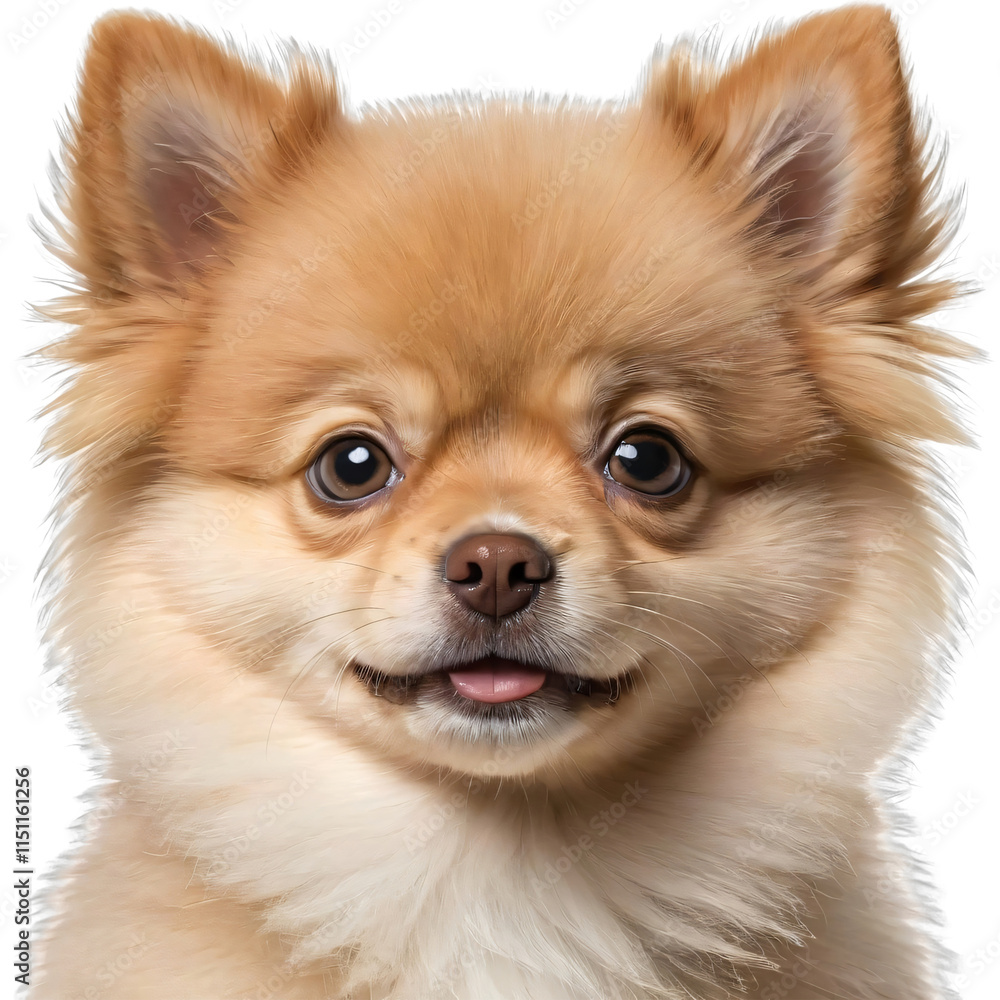A closeup portrait of a happy smiling Pomeranian dog on Isolated Transparent Background A closeup portrait of a happy smiling Pomeranian dog on Isolated Transparent Background