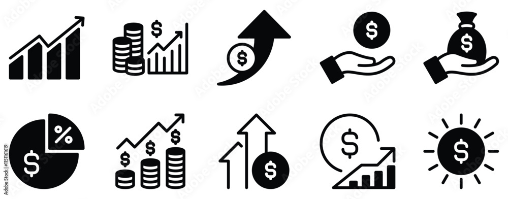 Profit Icon Set Dynamic Solid Style Collection for Financial Success Profit Icon Set Dynamic Solid Style Collection for Financial Success