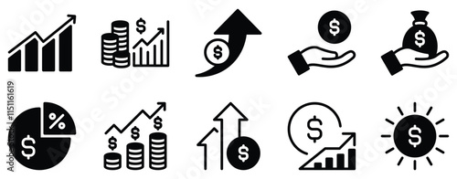 Profit Icon Set Dynamic Solid Style Collection for Financial Success