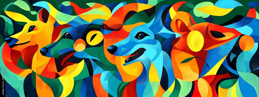 Naklejka premium Colorful abstract dogs portrait painting.