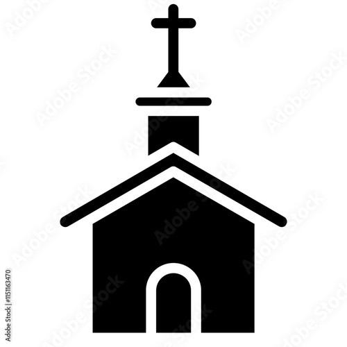 Church Icon, Black And White Glyph Icon Symbol