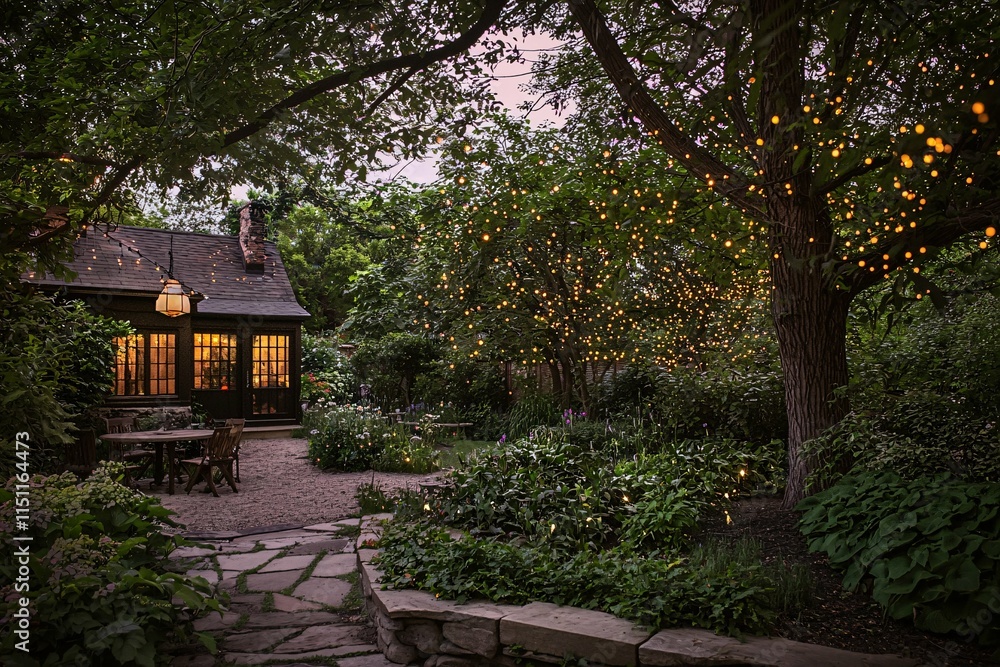Fireflies illuminate a dim garden at dusk, creating a mesmerizing display of nature's charm. Fireflies illuminate a dim garden at dusk, creating a mesmerizing display of nature's charm.