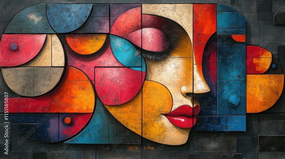 Fototapeta premium Abstract colorful geometric female face portrait.
