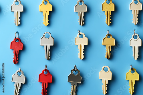 Colorful Keys on a Blue Background photo