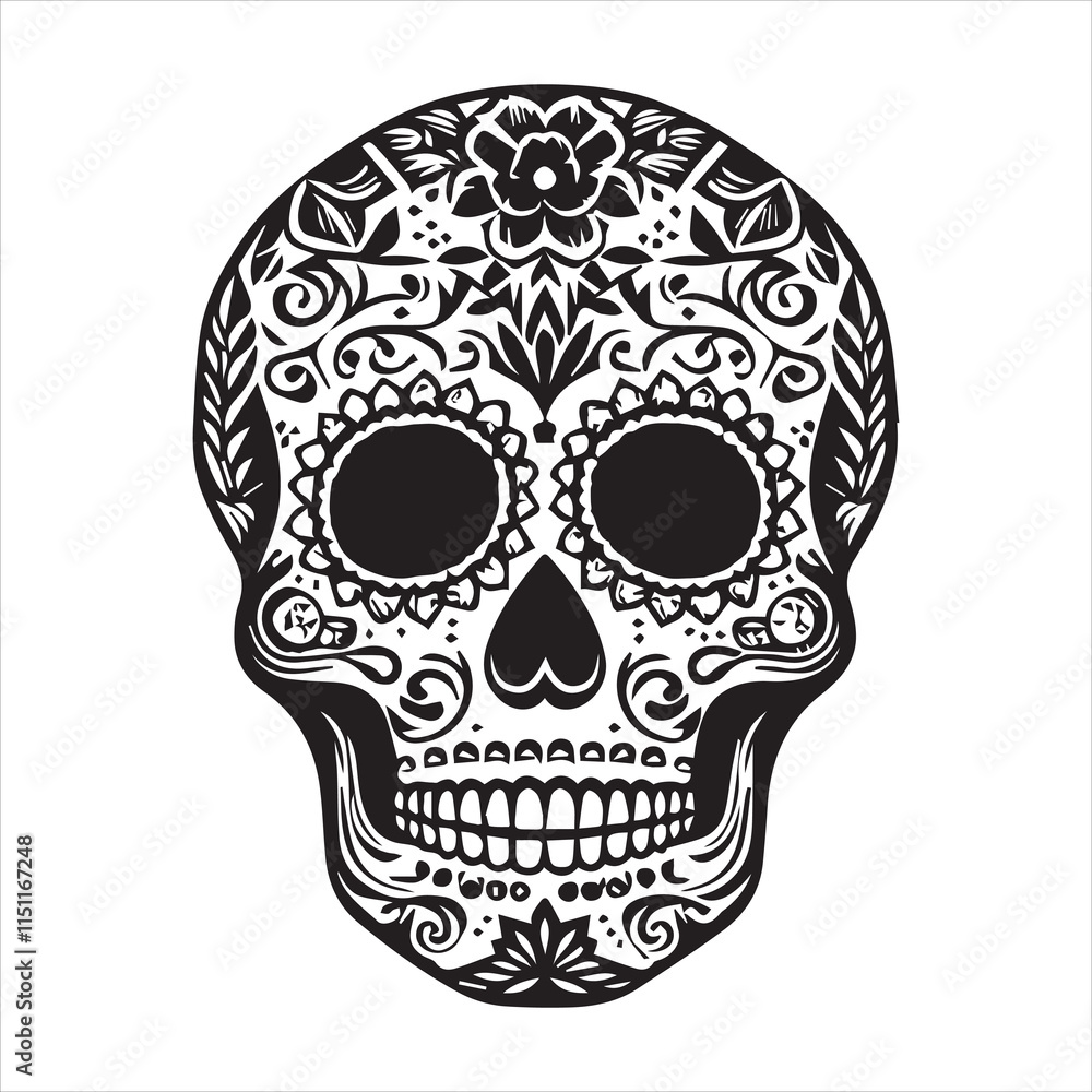 Fototapeta premium Mexican Floral Sugar Skull Vector illustration - Sugar Skull head clipart