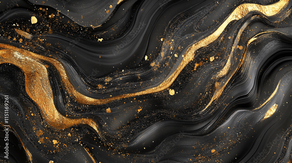 Abstract wavy overlapping on black background with glitter and golden lines glowing dots golden combinations. Abstract golden wave on black background. Luxury design element Abstract wavy overlapping on black background with glitter and golden lines glowing dots golden combinations. Abstract golden wave on black background. Luxury design element