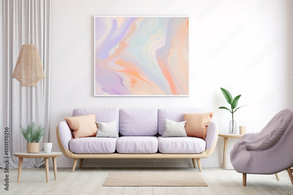 A serene abstract piece in soft lavender, peach, and mint hues, perfect for modern art enthusiasts seeking a tranquil ambiance. A serene abstract piece in soft lavender, peach, and mint hues, perfect for modern art enthusiasts seeking a tranquil ambiance.