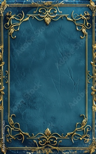 A beautifully crafted book cover design with a blue background and intricate golden border. Banner with copyspace