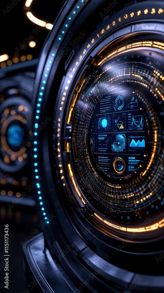 Fototapeta premium Futuristic HUD Interface Sci Fi Tech Data Analysis Digital Display Charts Graphs